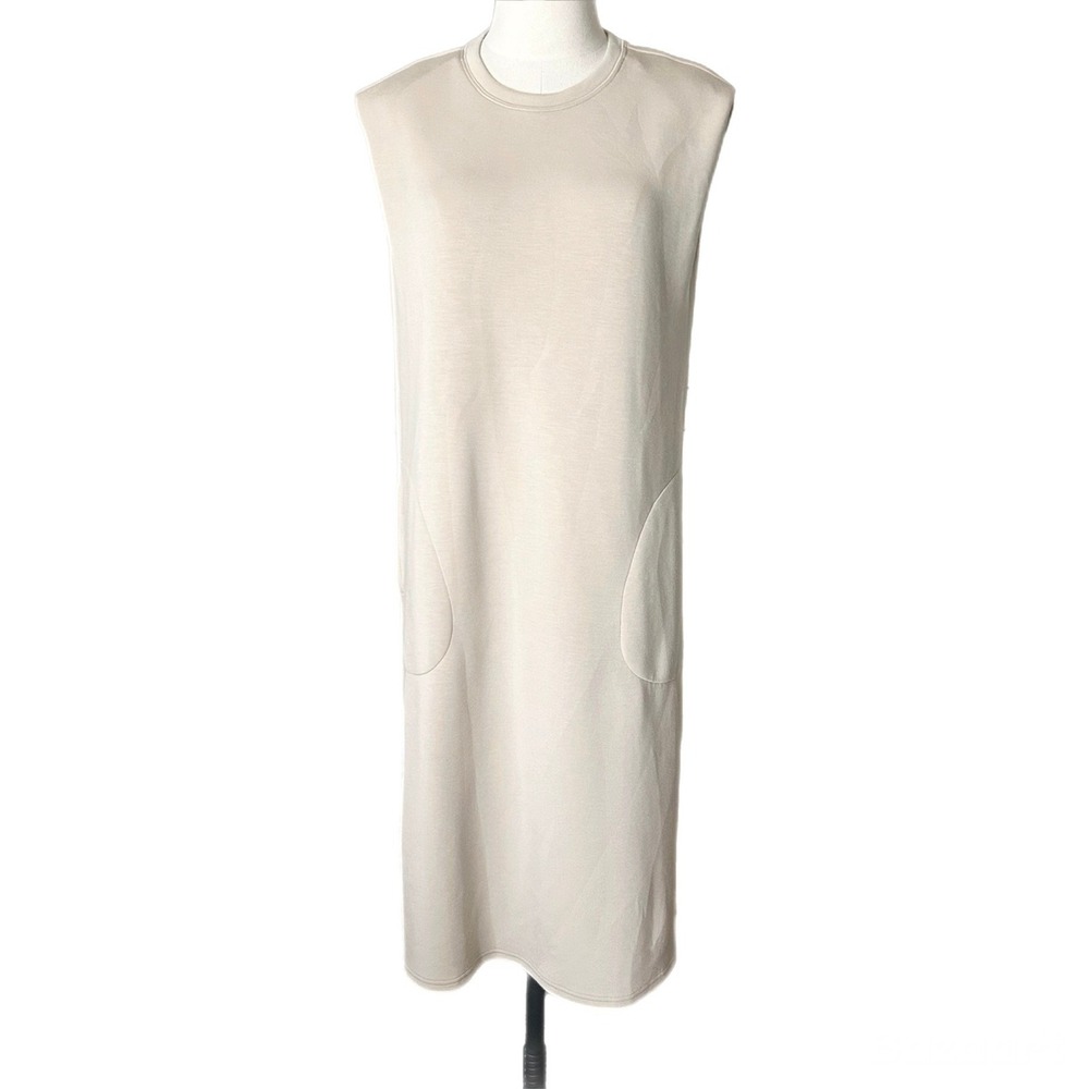 Spanx AirEssentials Sleeveless Midi Tank Dress Tahini Tan Pockets Size Medium